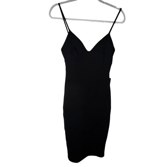 LuLus Black Midi Bodycon Dress Medium Sexy Stretch Classic LBD Basic Eighties - Picture 1 of 7